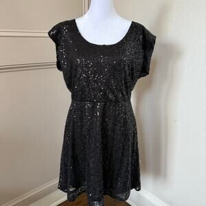 J Crew Sequin Dress Black Elastic Waist Size 6